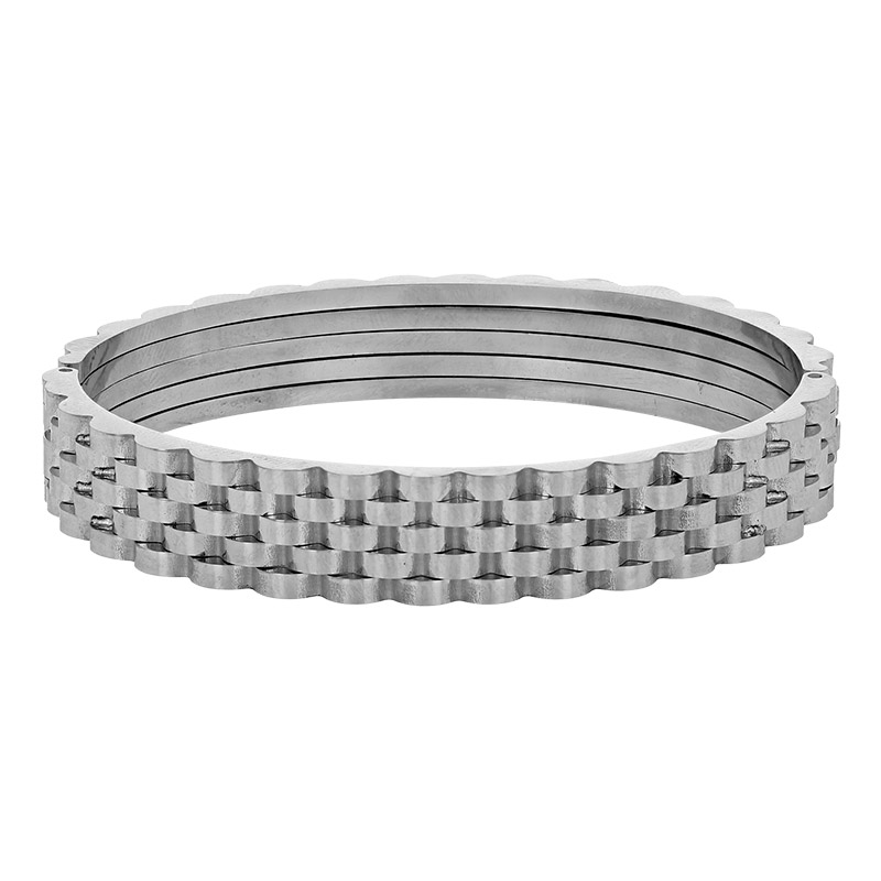 Bracelet jonc 4 rangs en relief 6 x 5 cm, fermoir à clip acier