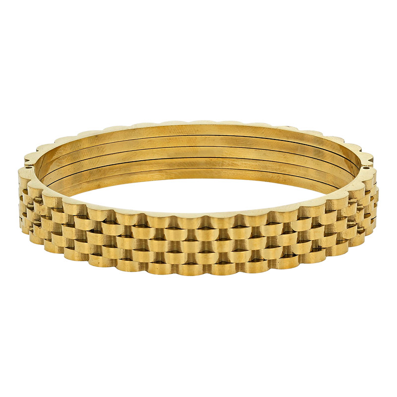 Bracelet jonc 4 rangs en relief 6 x 5 cm, fermoir à clip acier doré