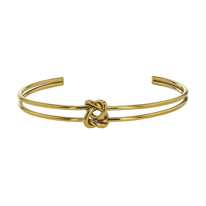 Bracelet jonc 2 rangs ornés d'un noeud en acier doré