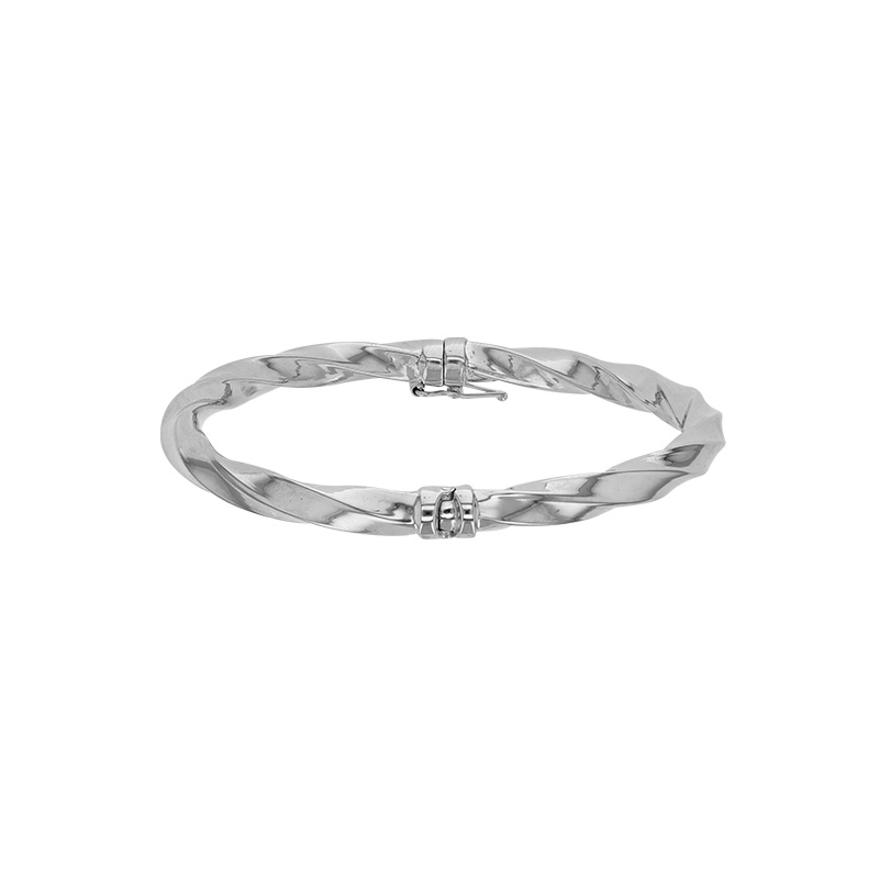 Bracelet jonc torsadé, fermoir à cliquet, argent 925/1000 rhodié