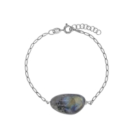 Bracelet Labradorite, chaîne argent 925/1000 platiné