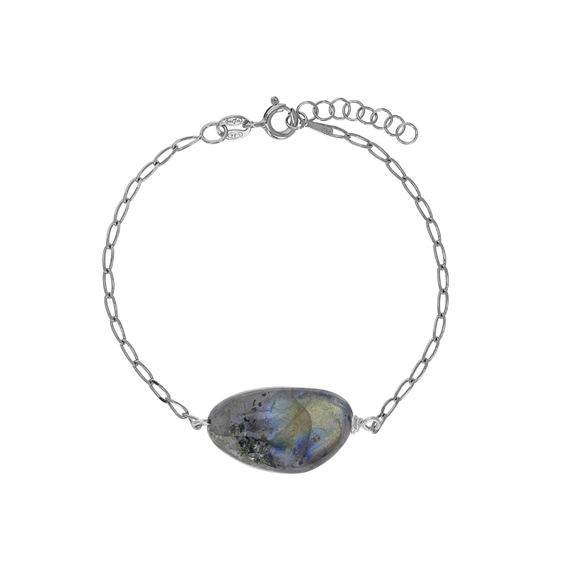 Bracelet Labradorite, chaîne argent 925/1000 platiné