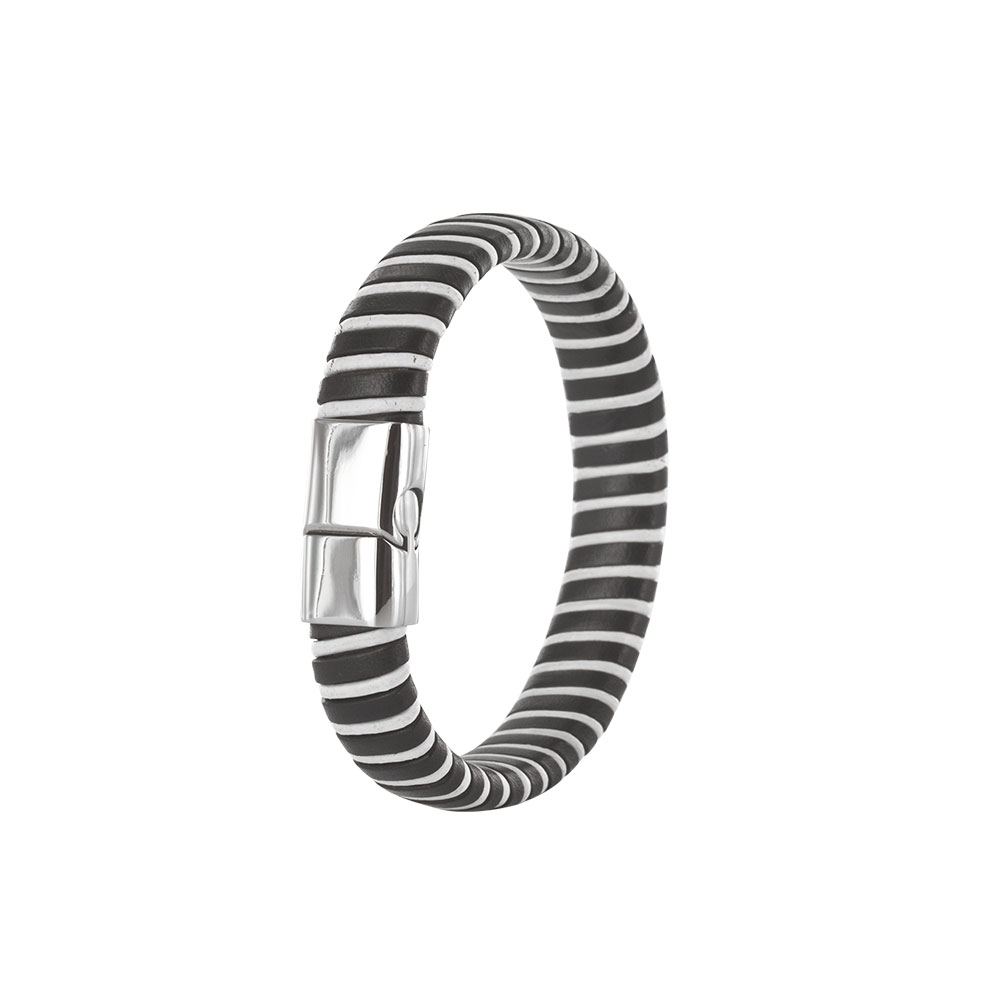 Bracelet large en cuir de bovin nubuck marron et blanc, fermoir acier
