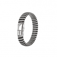 Bracelet large en cuir de bovin nubuck marron et blanc, fermoir acier