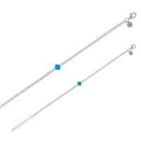 Bracelet losange en émail turquoise pavé d'oxydes, argent 925/1000 platiné