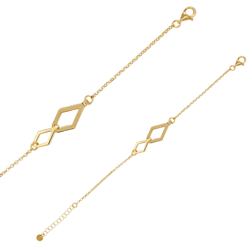 Bracelet 2 losanges doublés maille jaseron, argent 925/1000 rhodié