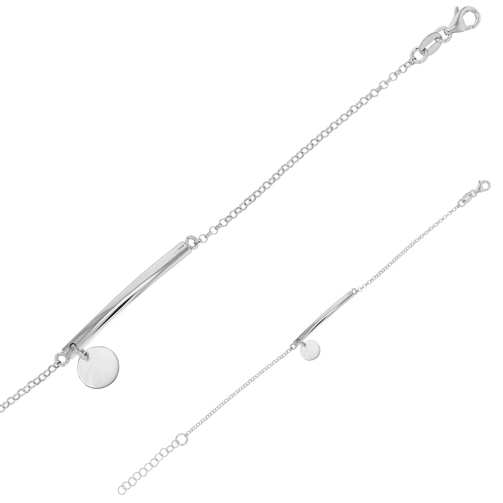Bracelet LUNA en argent rhodié 925/1000 - barre avec pampille rond