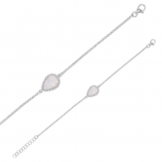Bracelet MADRE PERLA en argent 925/1000 rhodié avec goutte perlée en nacre blanche