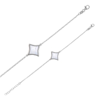 Bracelet MADRE PERLA en argent 925/1000 rhodié en forme de losange et trèfle en nacre