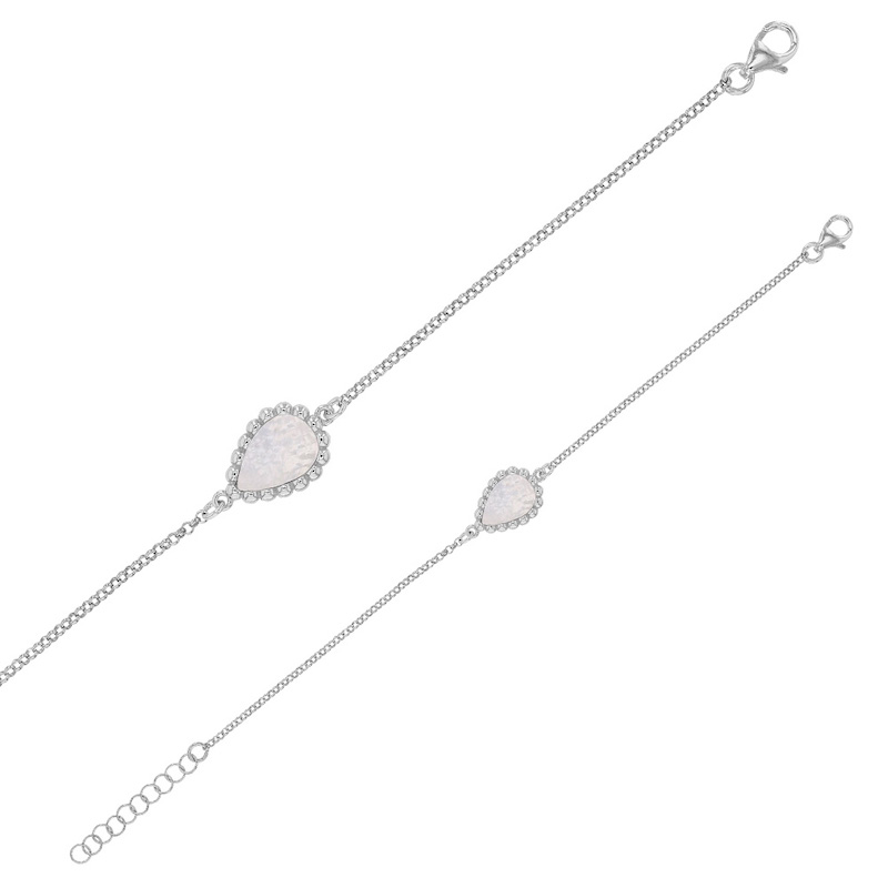 Bracelet MADRE PERLA en argent 925/1000 rhodié avec goutte perlée en nacre blanche
