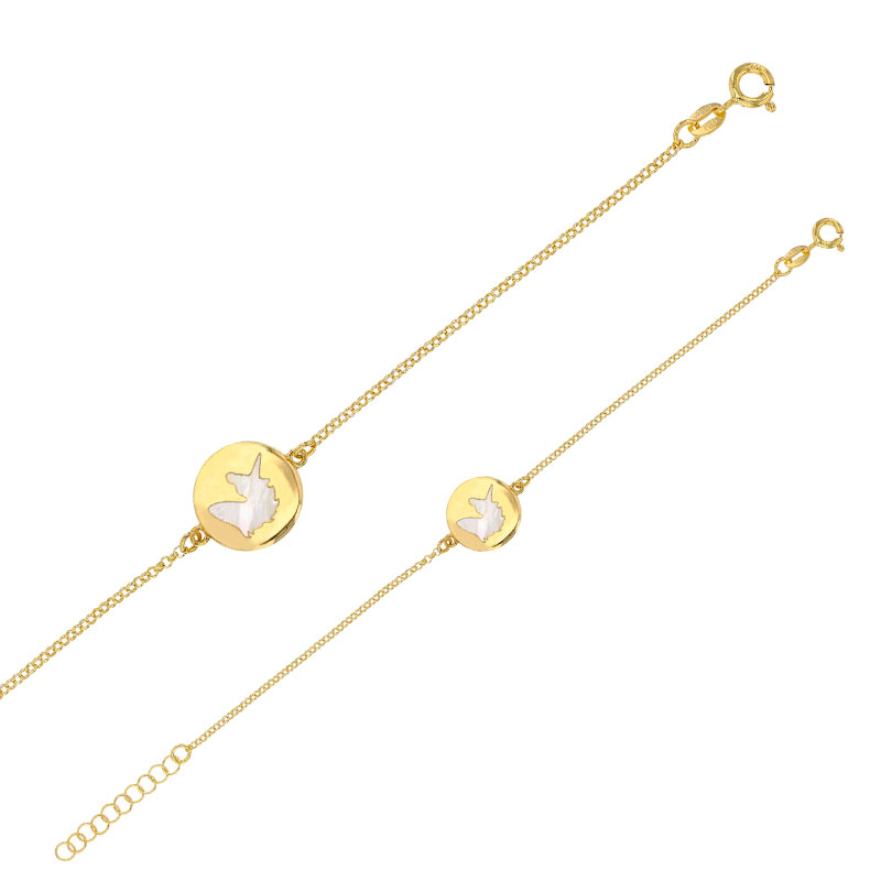 Bracelet MADRE PERLA en argent 925/1000 rhodié forme licorne avec nacre blanche