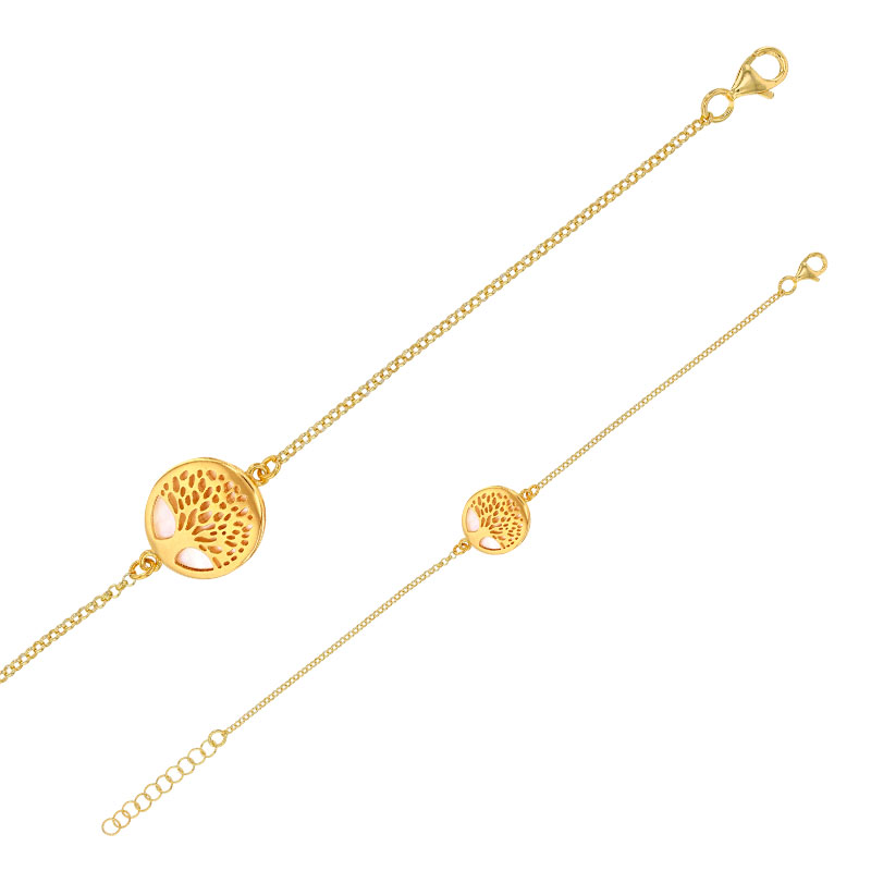 Bracelet MADRE PERLA rond avec Arbre de vie en argent 925/1000 rhodié et nacre