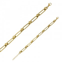 Bracelet maille allongée avec des coeurs en acier doré