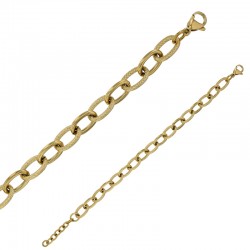 Bracelet maille alternée lisse et striée en acier doré