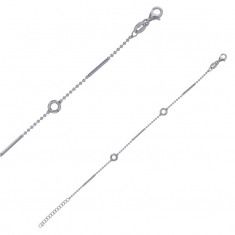 Bracelet maille boule avec rectangle et ronds ajourés, argent 925/1000 rhodié