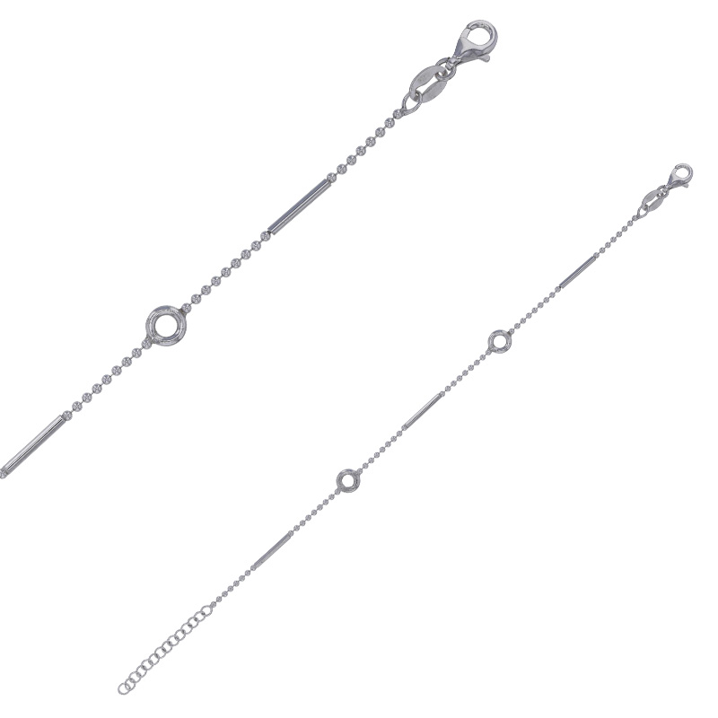 Bracelet maille boule avec rectangle et ronds ajourés, argent 925/1000 rhodié