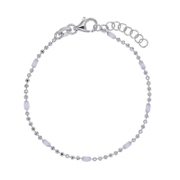 Bracelet maille boule diamantée, émail blanc argent 925/1000 rhodié