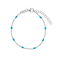 Bracelet maille boule diamantée, émail bleu turquoise argent 925/1000 rhodié