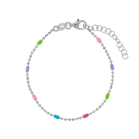 Bracelet maille boule diamantée, émail multicolore argent 925/1000 rhodié