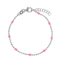 Bracelet maille boule diamantée, émail rose argent 925/1000 rhodié
