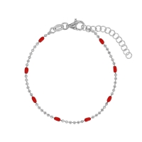 Bracelet maille boule diamantée, émail rouge argent 925/1000 rhodié