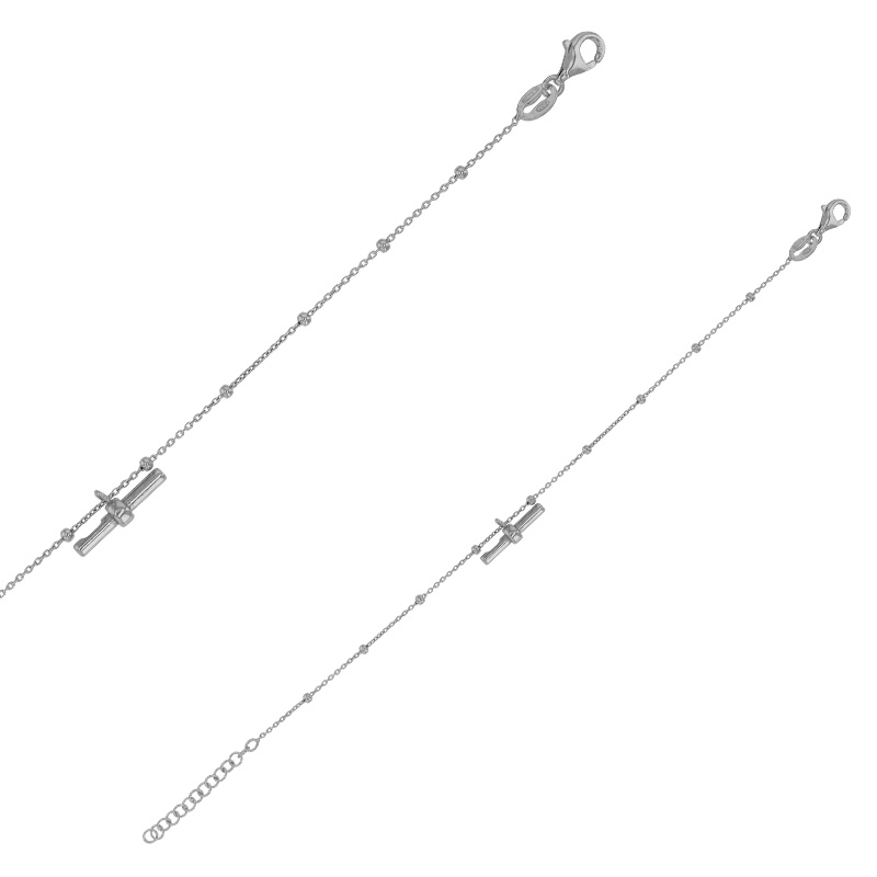 Bracelet maille boule orné du barre en pampille en argent 925/1000 rhodié