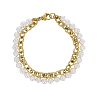 Bracelet maille en acier doré et perles d'imitations