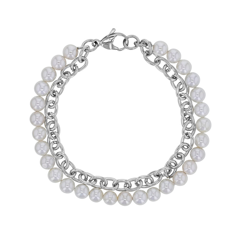 Bracelet maille en acier et perles d'imitations
