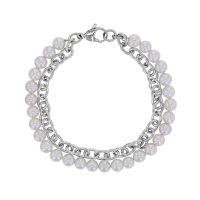 Bracelet maille en acier et perles d'imitations