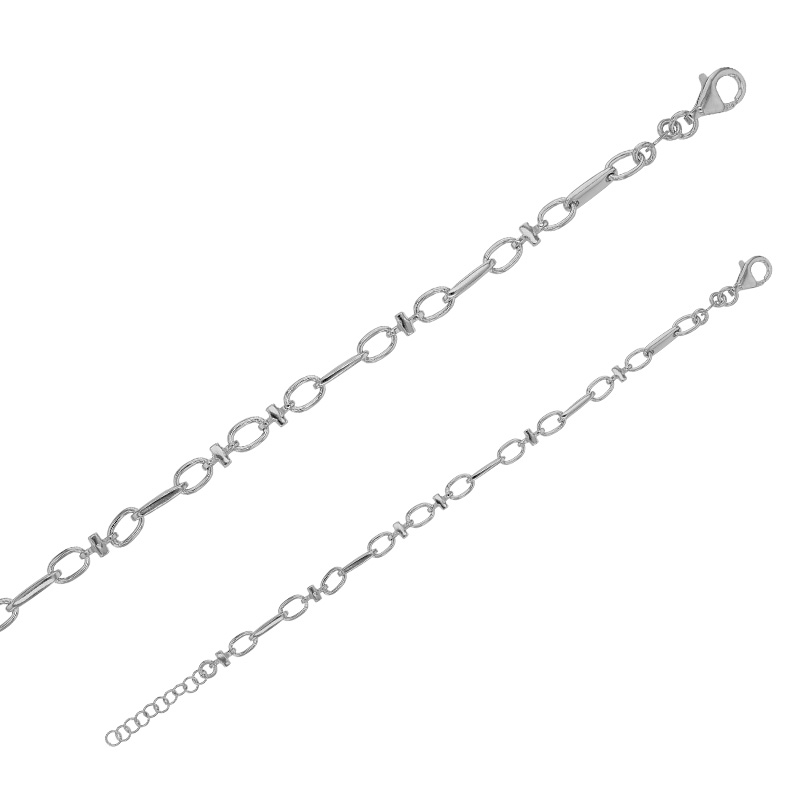 Bracelet maille fantaisie ovale et plate allongée, argent 925/1000 platiné
