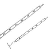 Bracelet maille forçat allongée, fermoir cercle/barre, argent 925/1000 platiné