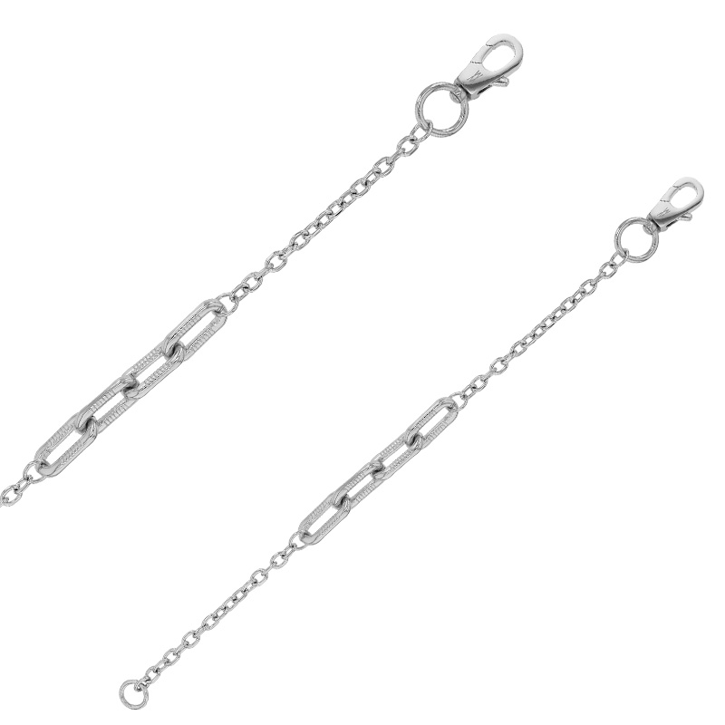 Bracelet maille forçat orné de 3 maille ovales striées en acier