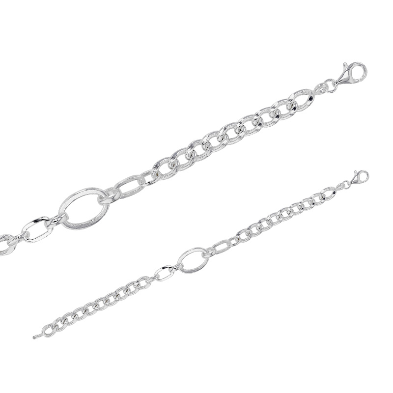 Bracelet maille gourmette avec ovale en argent 925/1000