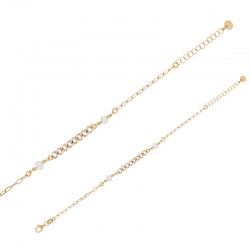 Bracelet maille gourmette émaillée avec cristaux blanc, argent 925/1000 doré