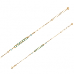 Bracelet maille gourmette émaillée avec cristaux bleu ciel, argent 925/1000 doré