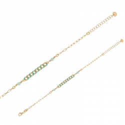 Bracelet maille gourmette émaillée avec cristaux bleu turquoise argent 925/1000 doré
