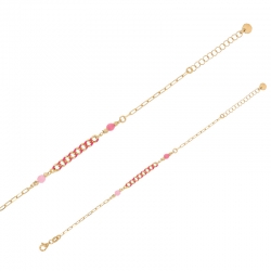 Bracelet maille gourmette émaillée avec cristaux rose, argent 925/1000 doré