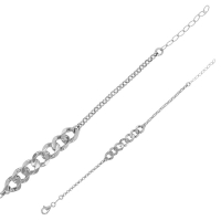 Bracelet maille gourmette et maille jaseron, argent 925/1000 platiné