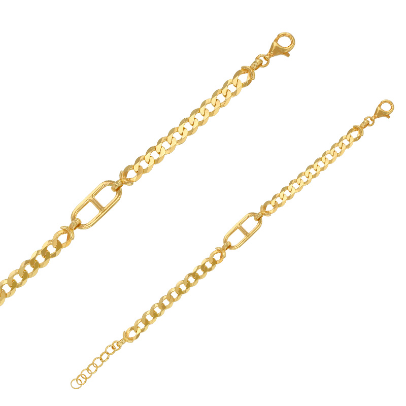 Bracelet maille gourmette et motif oval en argent 925/1000