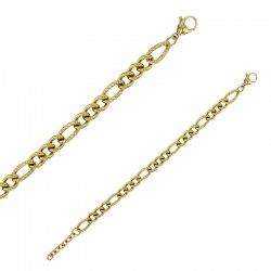 Bracelet maille gourmette lisse et diamantée alternée en acier doré