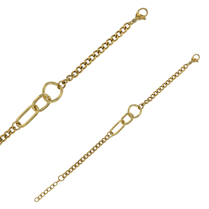 Bracelet maille gourmette orné de 3 anneaux en acier doré