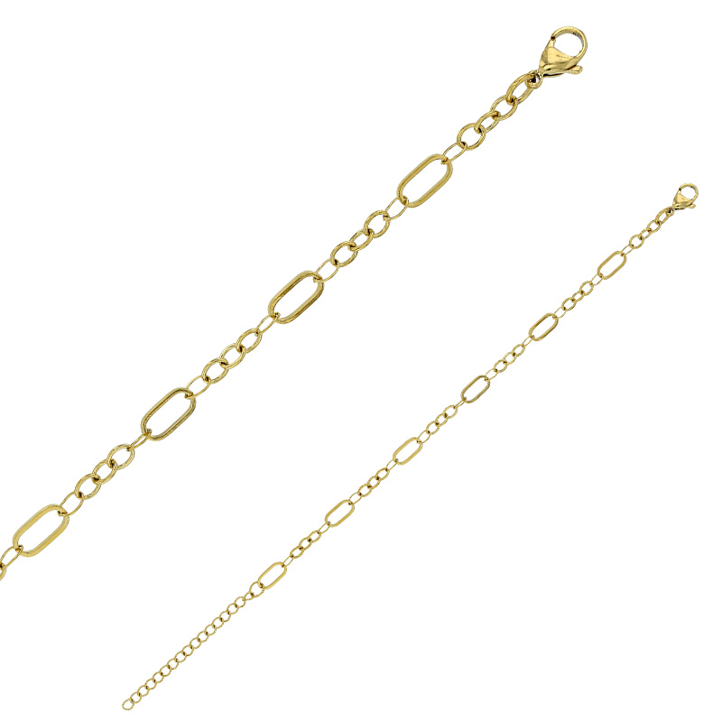 Bracelet maille ovale et ronde alternée en acier doré