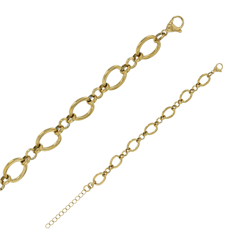 Bracelet maille ovale et ronde en acier doré