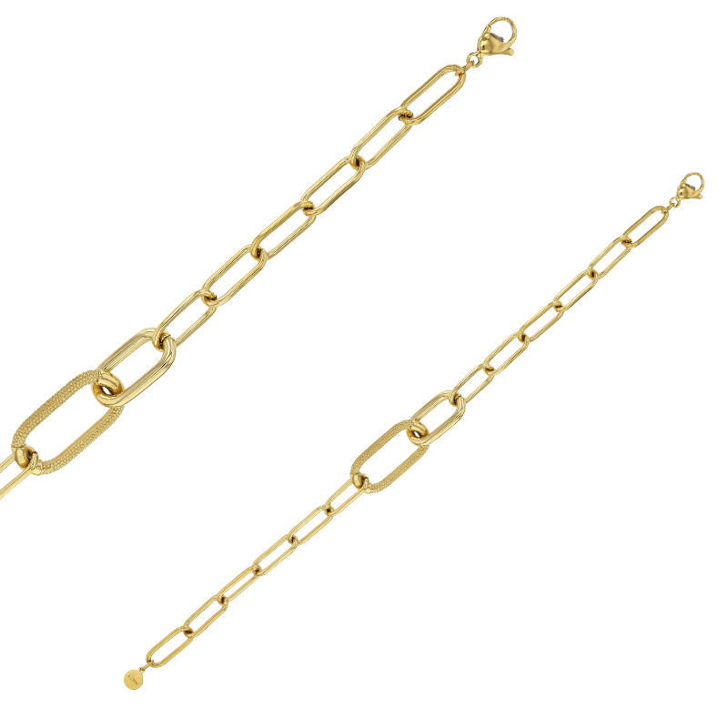 Bracelet maille ovale striée en acier doré