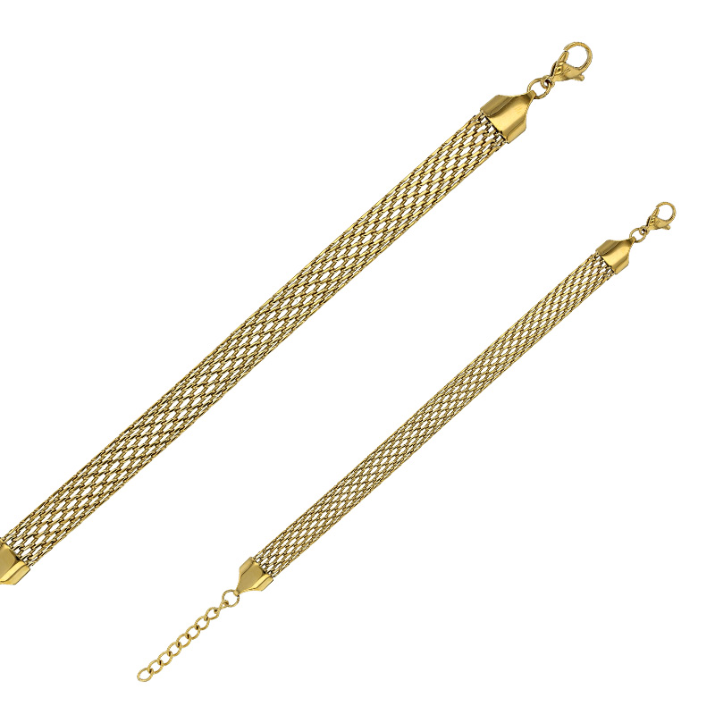 Bracelet maille plate tissée en acier doré