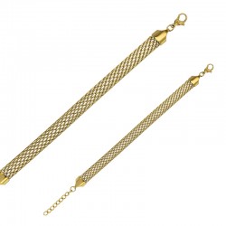 Bracelet maille plate tissée en acier doré