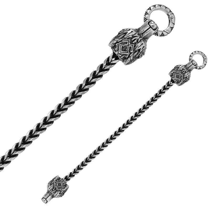 Bracelet maille queue de renard motif tête de loups en acier