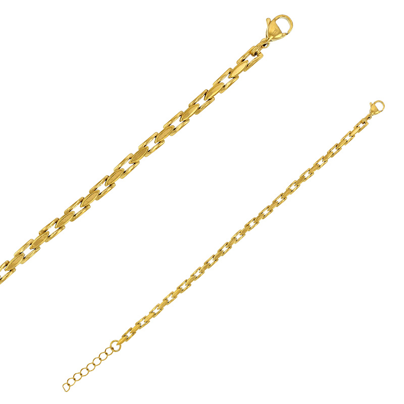 Bracelet maille rectangle épaisse en acier doré