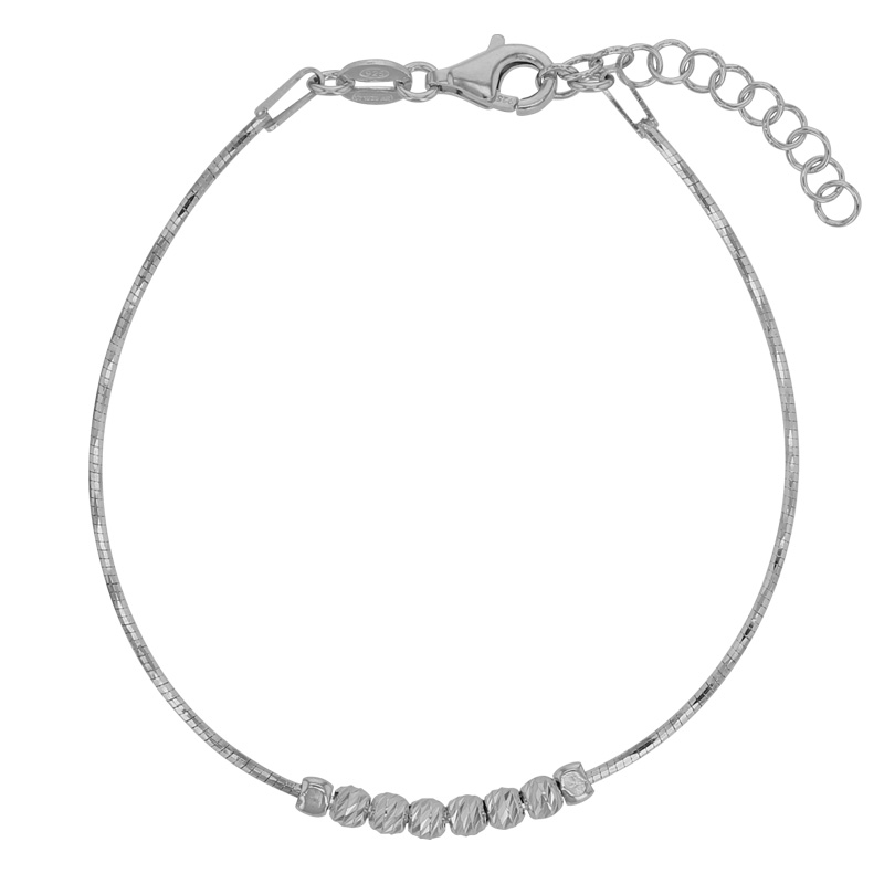 Bracelet maille serpent avec 6 boules en argent 925/1000 rhodié
