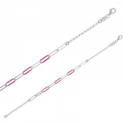 Bracelet mailles allongées, émail rouge, argent 925/1000 doré